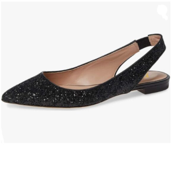 YDN Black Glitter Pointed Toe Slingback Low Heel Slide Sandal Slip On Dress Pump - Picture 1 of 8